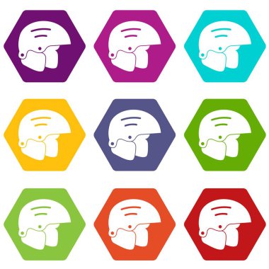 Renk altı yüzlü snowboard kask Icon set