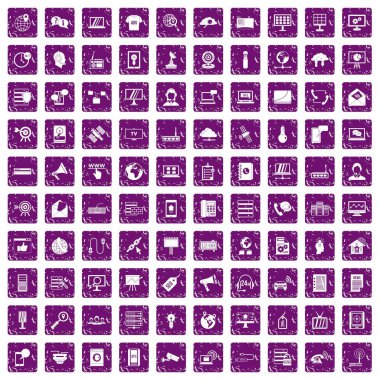 100 telekomünikasyon simgeler grunge mor ayarla