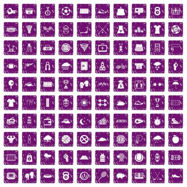 100 Tenis simgeler grunge mor ayarla