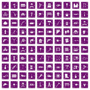 100 araçlar simgeler grunge mor ayarla