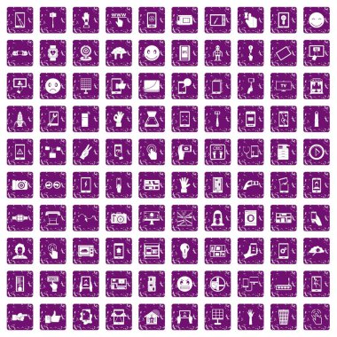 100 dokunmatik ekran simgeleri grunge mor ayarla