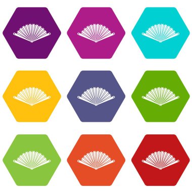 Renk altı yüzlü açılan oryantal fan Icon set