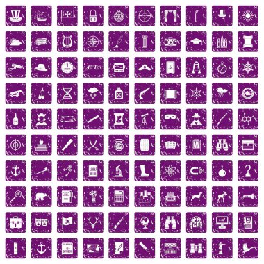 100 dürbün simgeler grunge mor ayarla