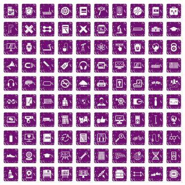 100 eğitim simgeler grunge mor ayarla