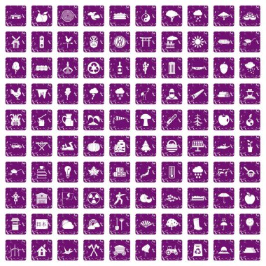 100 ağaç simgeler grunge mor ayarla