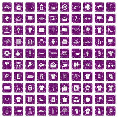 100 t-shirt simgeler grunge mor ayarla