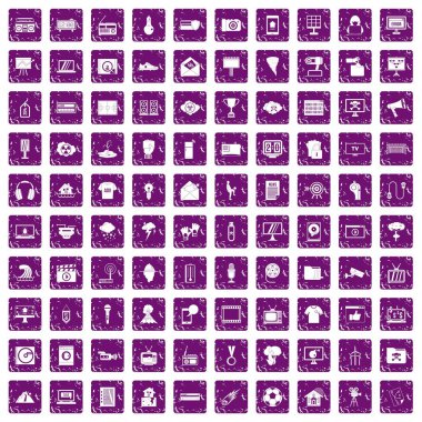 100 Tv simgeler grunge mor ayarla