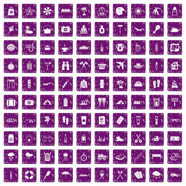 100 tatil simgeler grunge mor ayarla