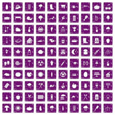 100 sebze simgeler grunge mor ayarla