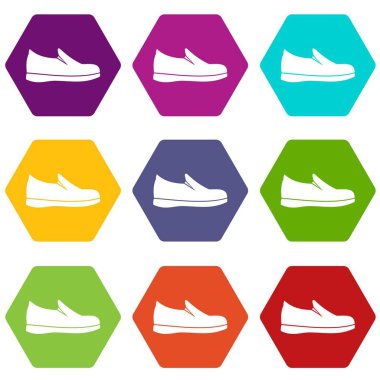 Renk altı yüzlü ayakkabı Icon set