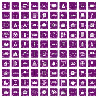 100 villa simgeler grunge mor ayarla