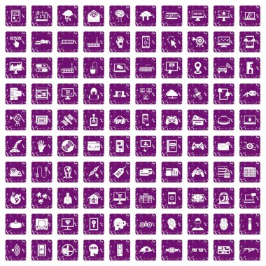 100 sanal simgeler grunge mor ayarla