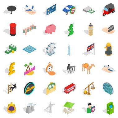 Palmiye ağacı simgeleri ayarlandı, izometrik biçim