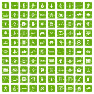 100 robot simgeler grunge yeşil ayarla