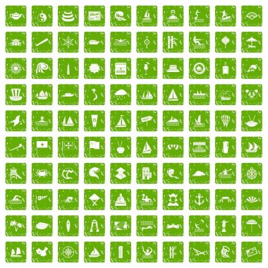 100 gemi simgeler yelken grunge yeşil ayarla