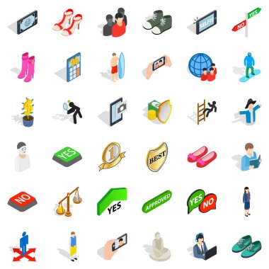 Kadın Icons set, izometrik stili