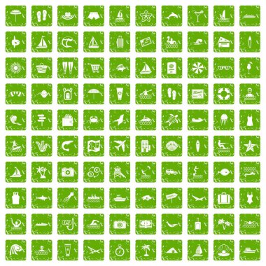 100 beach simgeler grunge yeşil ayarla