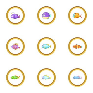 Deniz balık Icons set, karikatür tarzı