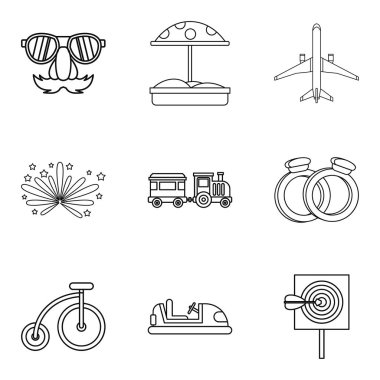 Yatılı okul Icons set, anahat stili