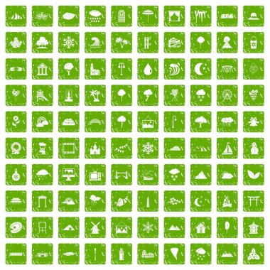 100 sahne simgeler grunge yeşil ayarla