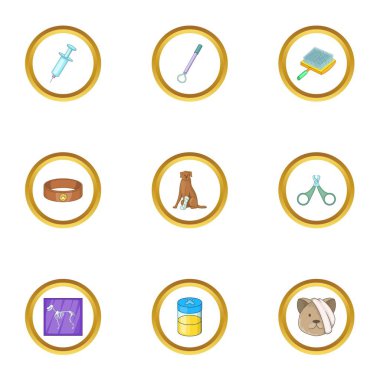 Hayvan hastalıklarıyla ilgili klinik Icons set, karikatür tarzı