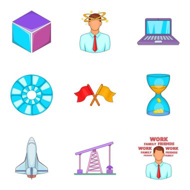 Uzay sanayi Icons set, karikatür tarzı