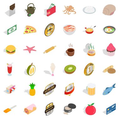 Burger Icons set, izometrik stili