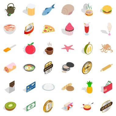 Pizza Icons set, izometrik stili