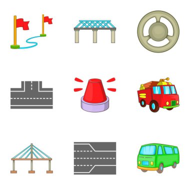 Yol lane Icons set, karikatür tarzı