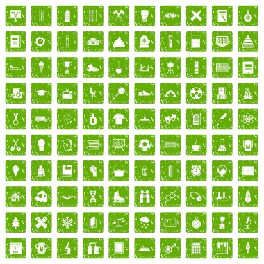 100 okul yıl yeşil grunge set simgeleri