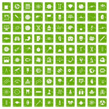 100 bilim simgeler grunge yeşil ayarla