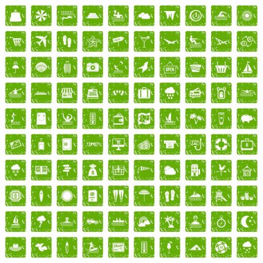 100 seaside resort simgeler grunge yeşil ayarla