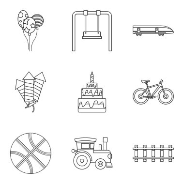 Yaz oyuncak Icons set, anahat stili