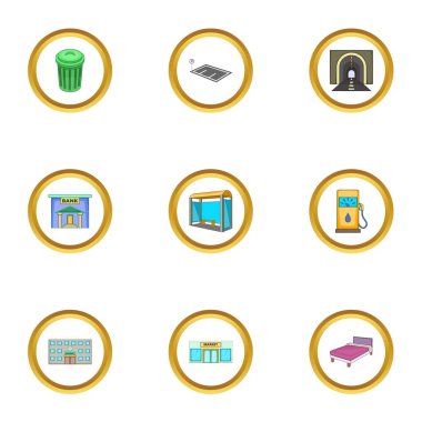 Şehir altyapı Icons set, karikatür tarzı