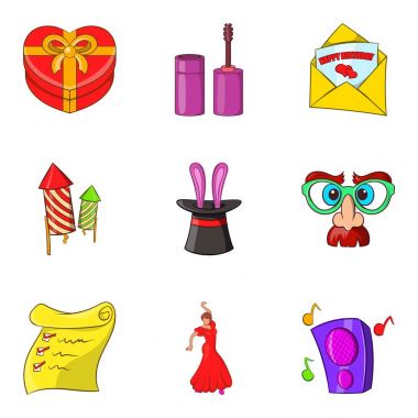 Komik gün Icons set, karikatür tarzı