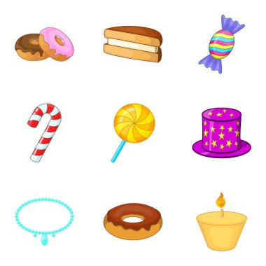 Kutlama Icons set, karikatür tarzı yemek