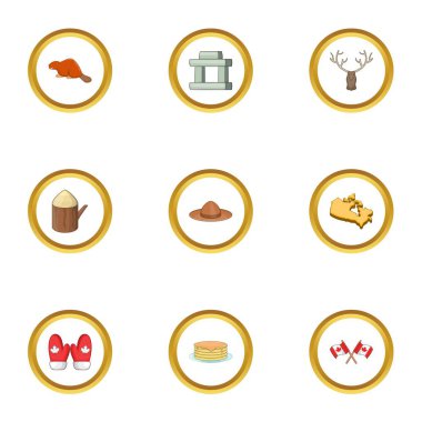 Kanada seyahat Icons set, karikatür tarzı