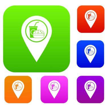 Fast food ve Restoran harita işaretçi renk koleksiyonu ayarla