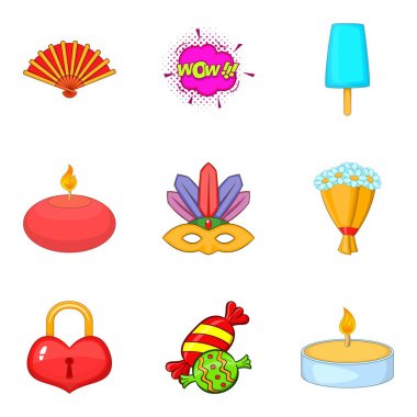 Unutulmaz olay Icons set, karikatür tarzı