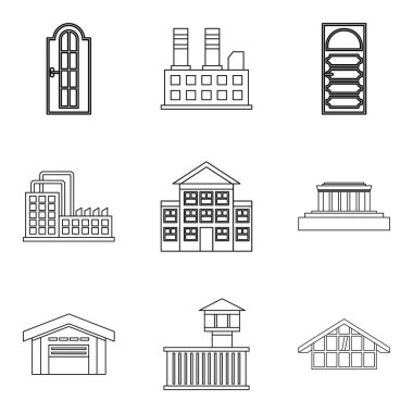 Şehir yapı Icons set, anahat stili