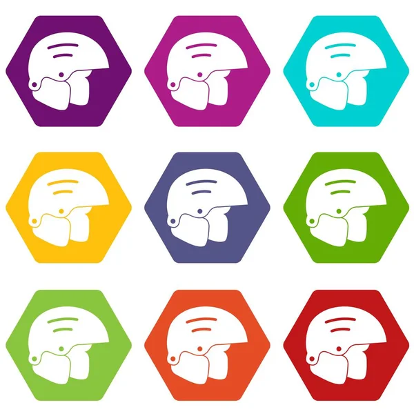 Сноуборд шлемы иконка набор цветов гексаэдра — стоковый вектор