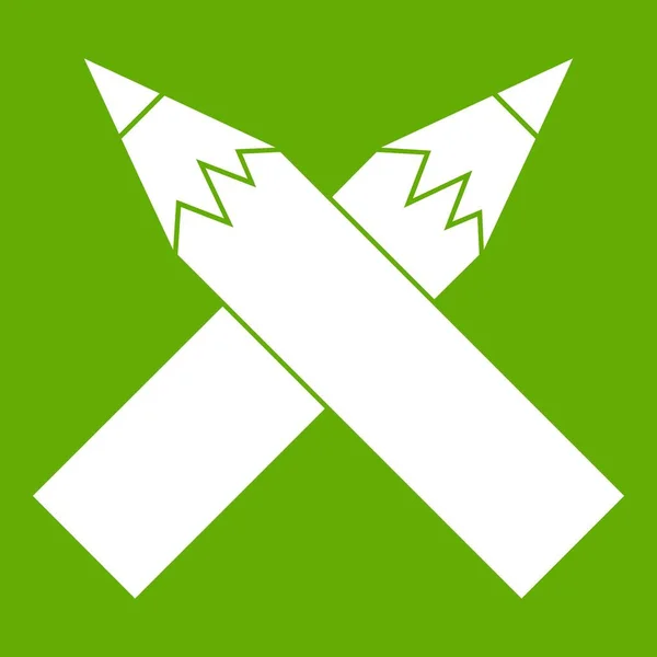 Två korsade pennor ikonen grön — Stock vektor