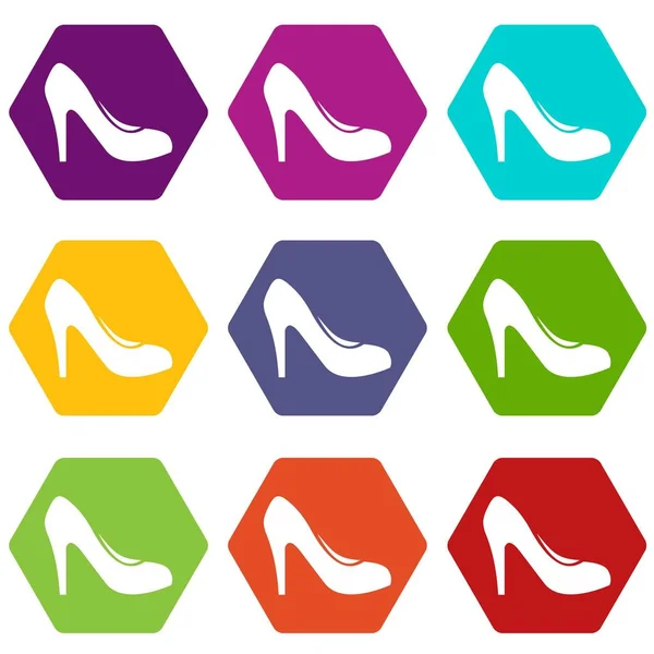 Chaussure femme avec talons icône couleur hexaèdre — Image vectorielle