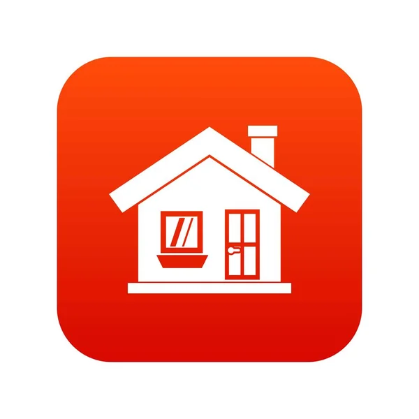 Одноэтажный дом с иконкой дымохода цифровой красный — стоковый вектор