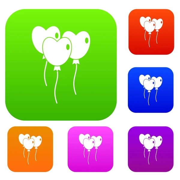 Tre palloncini a forma di cuore impostare collezione di colori — Vettoriale Stock