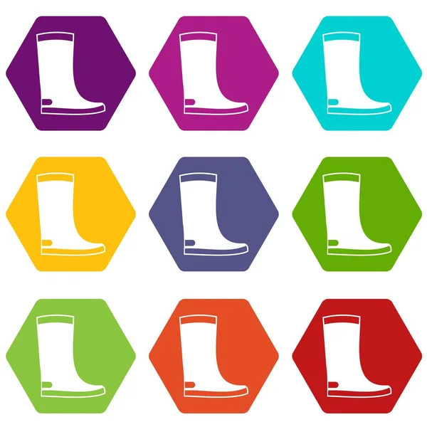 Gummistiefel Icon Set Farbe Hexaeder — Stockvektor