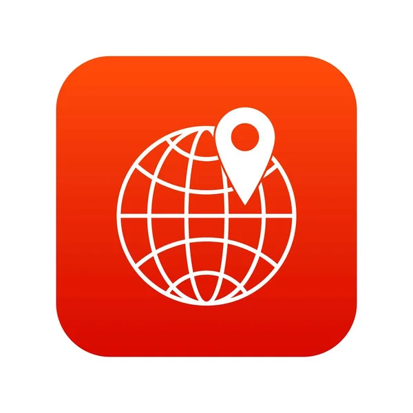 Globe avec icône broche rouge numérique — Image vectorielle