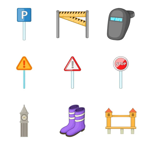 Road werk iconen set, cartoon stijl — Stockvector
