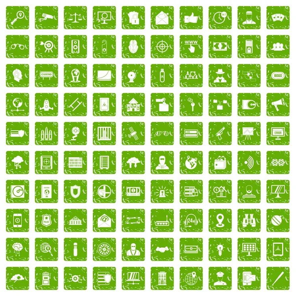 100 veiligheid pictogrammen instellen grunge groene — Stockvector