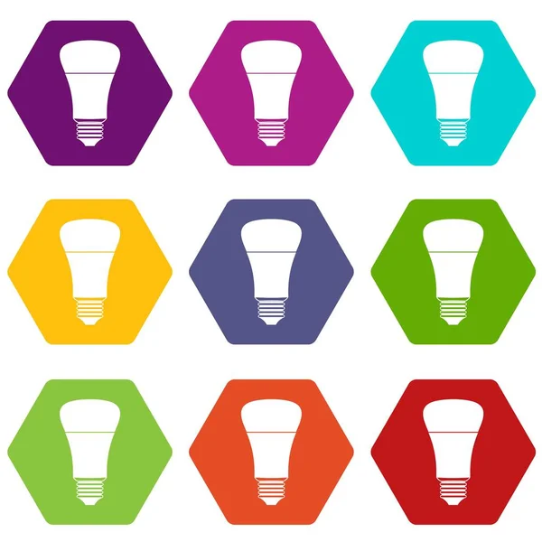 LED-Lampe Symbol setzen Farbe Hexaeder — Stockvektor